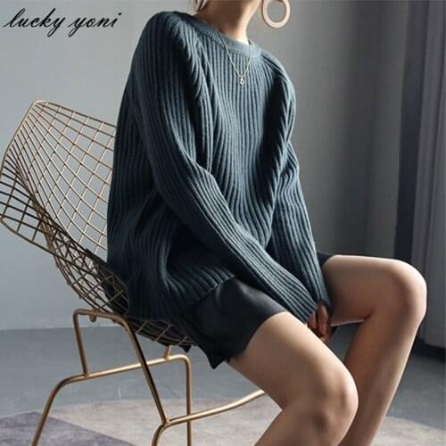 Hirsionsan Thick Casual Loose-fitting Pullovers Female Oversized Knitted Sweater Women Solid Jumpers 2021 Autumn Winter New