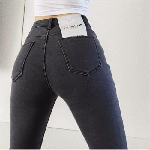 TVVOVVIN Fashion Cashmere Thick Denim Pencil Pants Women Winter Black High Waist Elasticity Skinny Jeans Woman N2S6