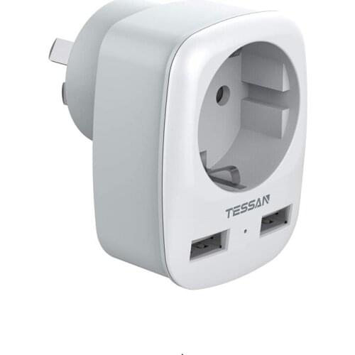 TESSAN Power Strip with 2 USB Ports (2.4A) Charger 100~250V Electrical Wall Socket Portable Travel AU Plug Adapter for Home