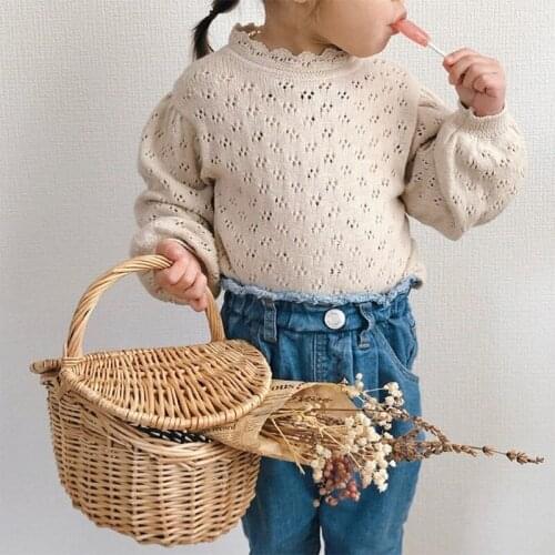Girls Knitted Lace Hollow Out Sweater Autumn Lantern Long Sleeve Bottoming Shirt Princess Toddler Kids Sweater Top Clothes WT688
