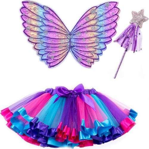 Halloween Party Tutu Skirt Kids Cosplay Angel Butterfly Unicorn Wings Children Five-pointed Star Fairy Stick Stage Prop Set