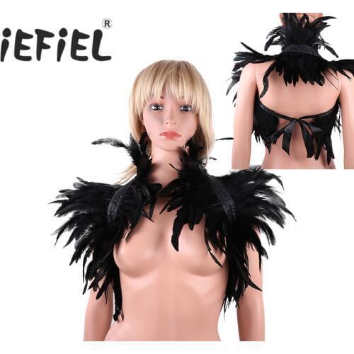 Women Fashion Real Natural Feather Shrug Shawl Shoulder Wrap Cape Gothic Collar for Cosplay Halloween Carnival Dress Up Clothes