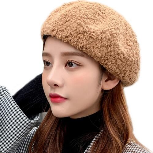 Women Berets Female Winter Hats Painter Retro Style Grain Fleece Soft Warm Fashion Street High Quality