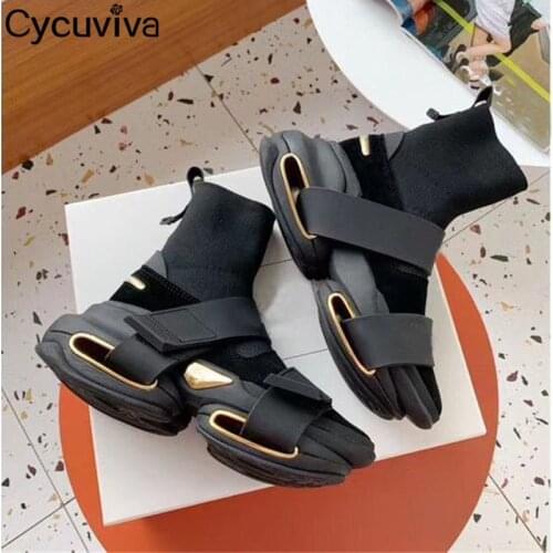 Thick Sole Knitted Short Boots Women Platform Stretch Sock Boots Ladies INS Autumn Daddy Shoes Desginer Ankle Boots For Women