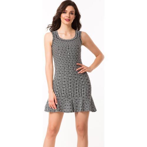 Vestido 2019 New Fashion Jacquard Sleeveless Ruffles Hem Mini A Line Black Womens Dress Bandage Celebrity Evening Party Dresses