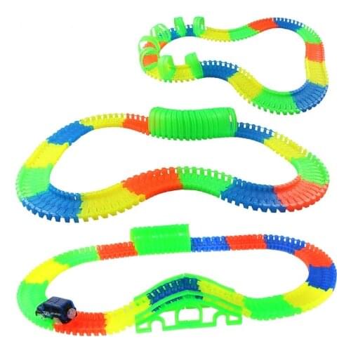 10/80/100/164 PCS Colorful Miraculous Glowing Race Track Bend Flex with a small Car Toy Glow Racing Track Set