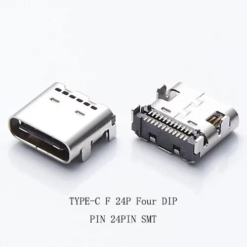 10PCS USB 3.1 Type-C Connector 24PIN 4Feet DIP With Dome Female Jack Socket Terminal Phone Notebook Laptop Tail Charging