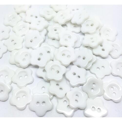 100pcs 12mm Resin 2 Holes Flower Shape Buttons For Cardmaking&Scrapbooking Sewing Button White Color