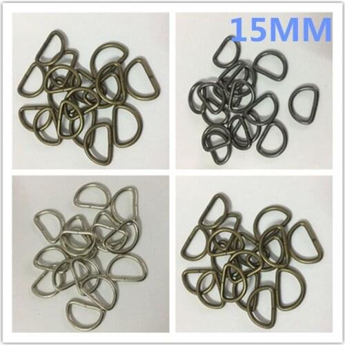 100pcs 15mm Silver/antique Brass/gun black Non-Welded D Dee Ring Metal Adjustable Buckles Garmenet DIY Accessories buckle