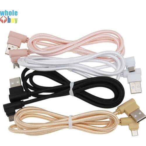 100pcs Micro USB Cable 2A Fast Charger USB Cord Suntaiho 90 degree elbow Nylon Braided Data Cable for Samsung/Sony Android Phone