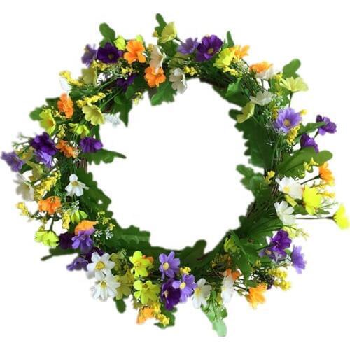 16 Inch Artificial Silk Field Grass Daisy Wild Flower Wreath Garland Wall Home Decor Door Window Garland Decoration