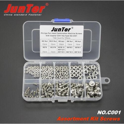 160pcs M2 M2.5 M3 M4 M5 A2 Stainless Steel SEM Phillips Pan Head Machine Screws With Hex Nuts Assortment Kit NO.C001