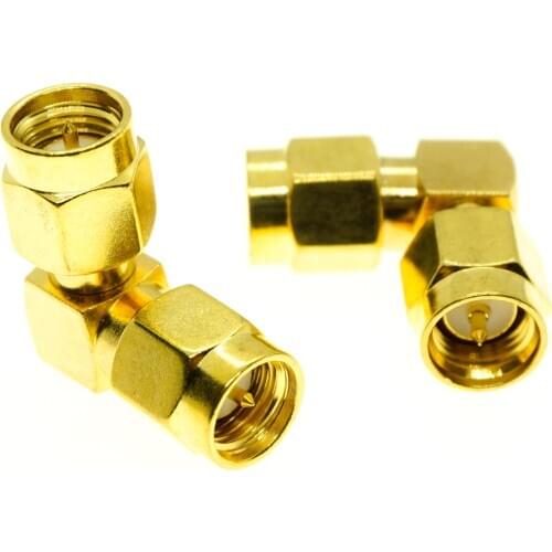 1X Pcs SMA Male to SMA Male Plug 90 Degree Right Angle SMA Dual Male Cable Connector Socket Brooches Gold Brass RF Adapter