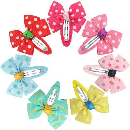 2.5inch Grosgrain Ribbon Hair Bows With Clips 7Pairs 14pcs Solid Color With White Dot Hairclip Hair Bows With BB Clips