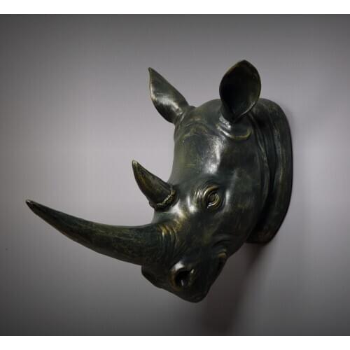 34CM MODERN RESIN EXOTIC RHINOCEROS HEAD ORNAMENT WHITE ANIMAL STATUES CRAFTS HOME HOTEL WALL HANGING ART DECORATION GIFT