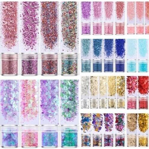 4 Boxes/set Shiny Nail Chunky Glitter Sequins Mixed Flakes Chrome Pigment Powder Decorations Manicure DIY Nails Accessories
