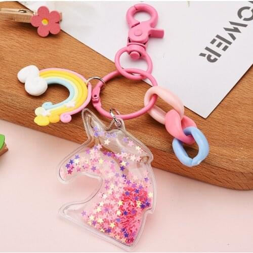 Cartoon Anime Unicorn Sequin Key Ring Rainbow Unicorn Keychain PVC Accessories for Men and Women Car Bag Key Chains