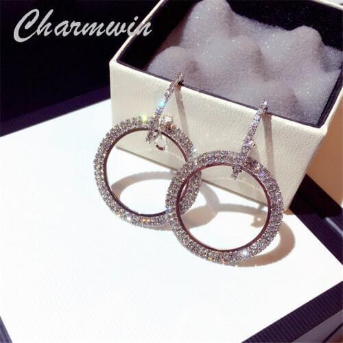 Charmwin New Fashion Hoop Earrings For Women Exaggerated Large Circle Rhinestone Big Dangle Earrings Jewelry Female PE1661