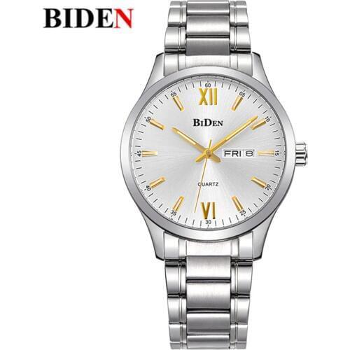 BIDEN Watch Mens Steel Quartz Wristwatch Date Display Business Style Mens Waterproof Bangle Watches Fashion Clock Gifts reloj