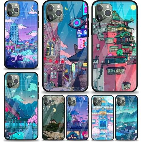 Art Pixel Aesthetic for Apple iPhone 12 Pro Max Mini 11 Pro XS Max X XR 6S 6 7 8 Plus Luxury Tempered Glass Phone Case