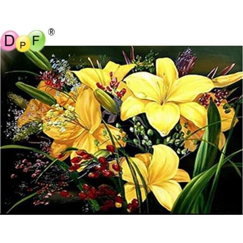 DPF Yellow flowers diamond painting cross stitch needlework diamond mosaic full square rhinestone home decor diamond embroidery
