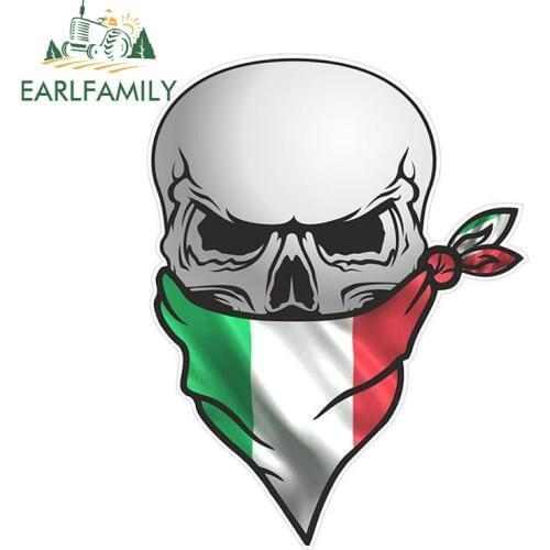 EARLFAMILY Gothic Biker Pirate Skull with Face Bandana Italy Italian Il Tricolore Flag Motif External Vinyl Car Stickers
