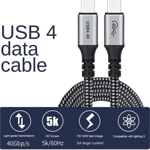 100W data line Cable USB4.0 Cable 4K 60Hz HD Video Fast Charging Type‑C Male to Male 40Gbps Data Transfer Type C cable 1.2m