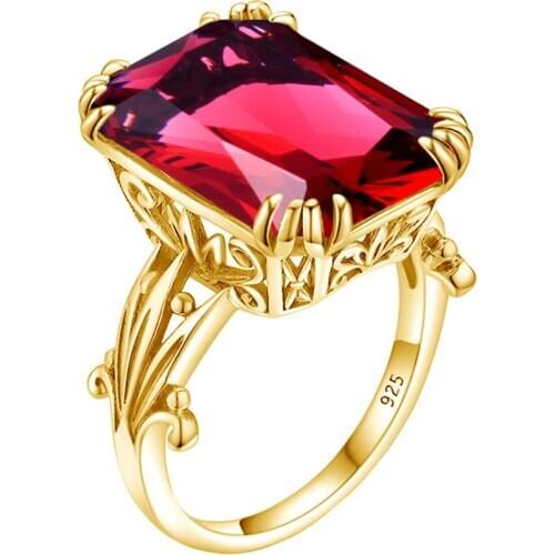 Red Ruby Stone Ring 925 Sterling Silver 14K Gold Rings For Women Wedding Engagement Jewellery Silver 925 Jewelry Classic Anillos