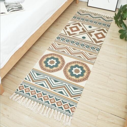 Nordic Style Tassel Carpet Cotton Linen Woven Handmade Bohemian Decor Floor Mat for Living Room Bedroom Bedside Doormat Area Rug