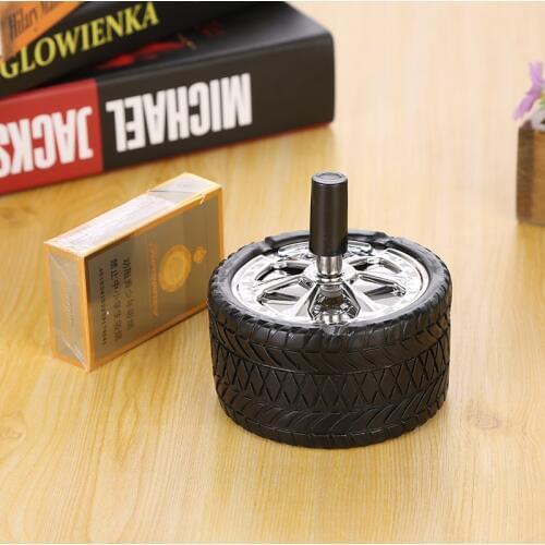 Creative Rubber Car Tires Ashtray Press Rotary Portable Ash Tray Ashtray Metal Ashtrays With Rotation Function