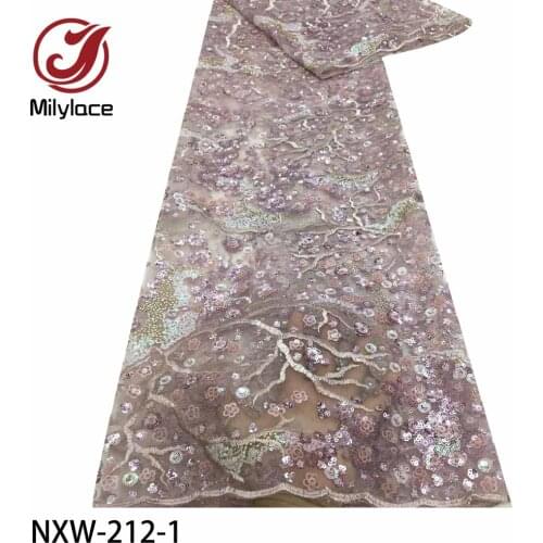 Hot Sale Embroidered African Lace Fabric 2020 High Quality Lace French Nigerian Net Sequins Lace Fabrics for Party NXW-212