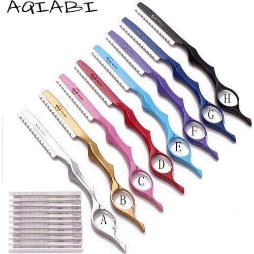 Razors Cut Hair Stainless Steel Professional Salon Sharp Barber Razor Blade Hair Cutting Thinning Knife 1Pcs + 10 Blades A6100