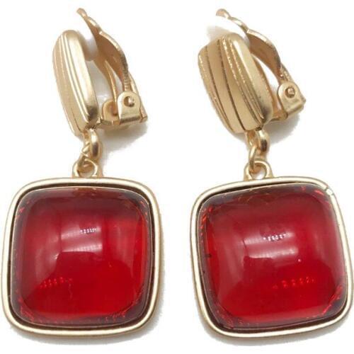 Red Square Resin Alloy Geometric Sweet Clip Earring