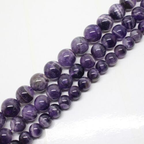 Mini.order is $7! 8-12mm Natural dog-teeth Stripe Amethysts Round DIY Jewelry Making Beads 15"