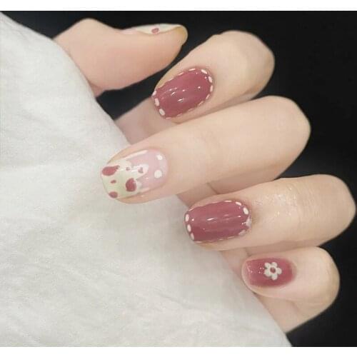 24pcs false nails with a pattern flower wear finished nail tablet False nail removable Manicure beautiful false nails