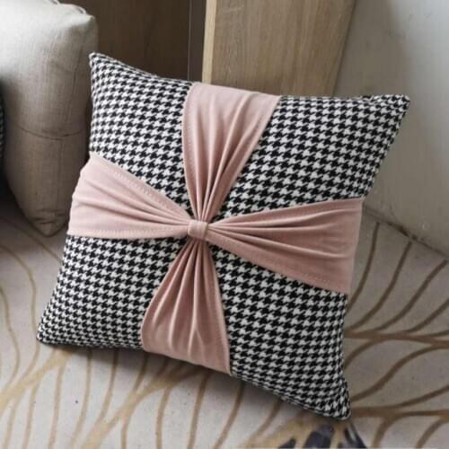Luxurious Houndstooth Cushion Cover PU Patchwork Fashion Geometric Pillow Cover Home Office Sofa Decorative Pillowcase Throw