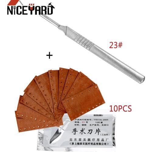 NICEYARD 10 Pieces Scalpel Surgical Blades Carving knife 23# 11# with 1 Pieces Stainless Steel Handle For PCB Circuit Board