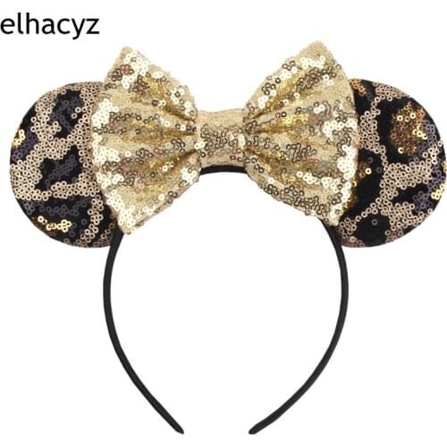 2021 Popular Glitter Leopard Sequins Mouse Ears Hairband Women&Girls Handmade Headband Party Head Wear DIY Hair Accessories