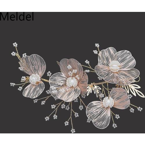 Wedding jewelry golden copper petal hair band bride wedding headdress millet beads handmade hair band dress hair accessories