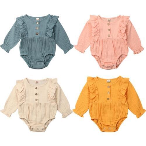 0-24M Newborn Infant Baby Girls Clothes Ruffle Long Sleeve Romper Soft Jumpsuit Sunsuit Outfit Clothes