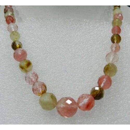 6-14mm Faceted Watermelon Tourmaline Round Beads Necklace 18"