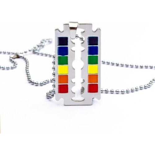 Enamel Rainbow Safety Blade Razor Pendant Necklace Hip Hop LGBT Lesbian Gay Pride Necklaces Jewelry Accessories
