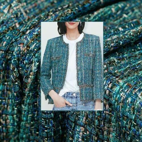 Pearlsilk France Dark Green Tweed Fabrics Autumn Jacket Dress Suits Garment Materials The Sewing Cloth Meter Freeshipping