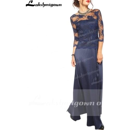 Bateau Illusion 3-4-Sleeve Long Mother Of The Bride Dress With Appliques Low-V Back Mother Of The Bride Dresses Vestido de Festa