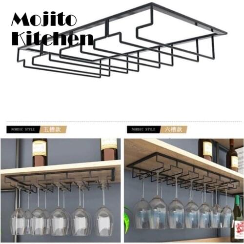 Wine Glasses Holder Bartender Stemware Hanging Rack Under Cabinet Organizer Glass Goblet Iron Bar Tool