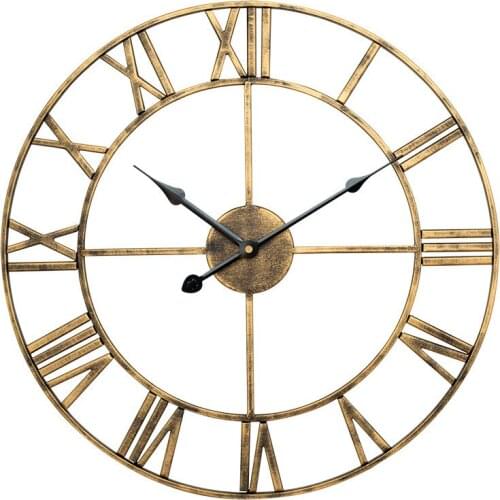 Nordic Roman Numeral Metal Wall Clocks Retro Hollow Iron Round Art Black Gold Large Outdoor Garden Clock Home Decoration 40/47CM