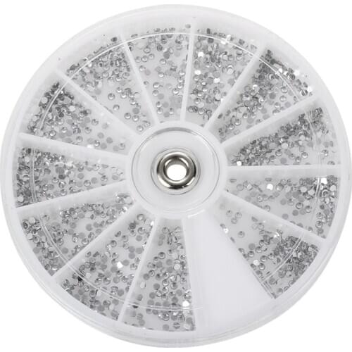 Silver rhinestones carousel boxes Crystal nail manicure Nail Art Glitter 1.5 MM wheel