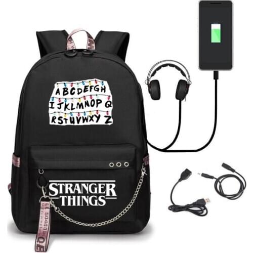 Pattern Boys Girls Teens School USB charging Back Mochila Laptop Bags Stranger Things Travel Backpack Kids Beautiful Rucksack