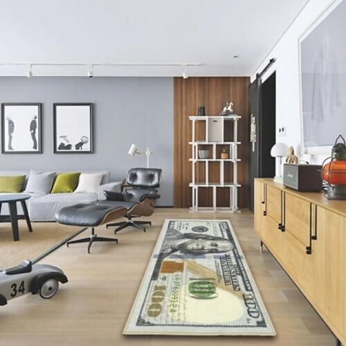 One Hundred Dollar 00 Bill Print Non-Slip Area Rug Modern Home Decor Carpet Runner- New
