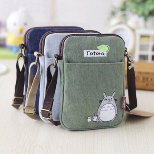 Embroidered Cartoon Totoro Denim Shoulder Bag Fresh Small Cloth Pouch Hot New Bear Printing Messenger Bags For Women Girls Kids
